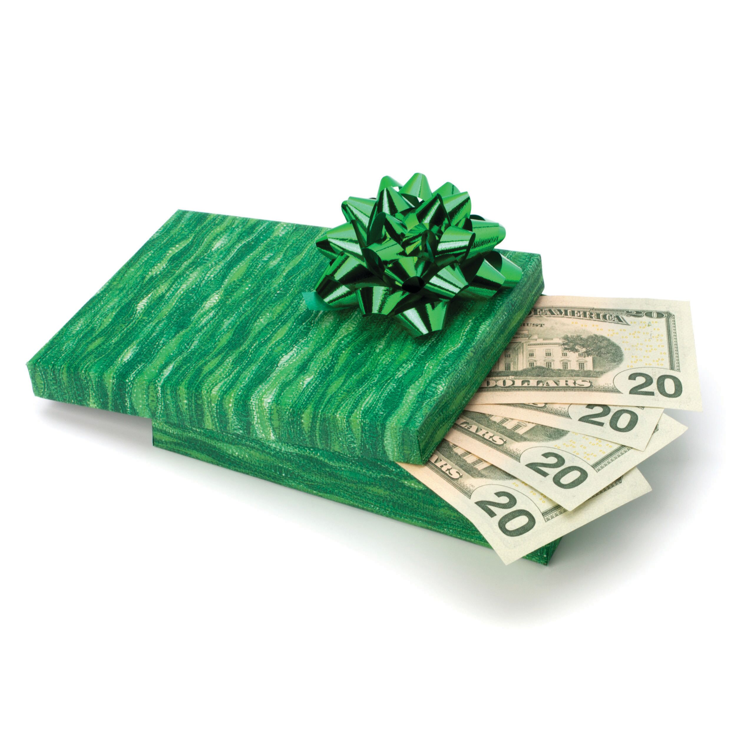 Donation concept money inside of gift box